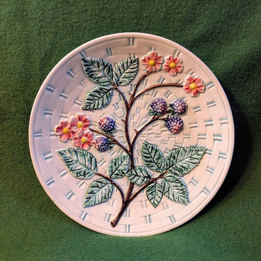 Vintage Majolica Blackberry Basketweave Plate